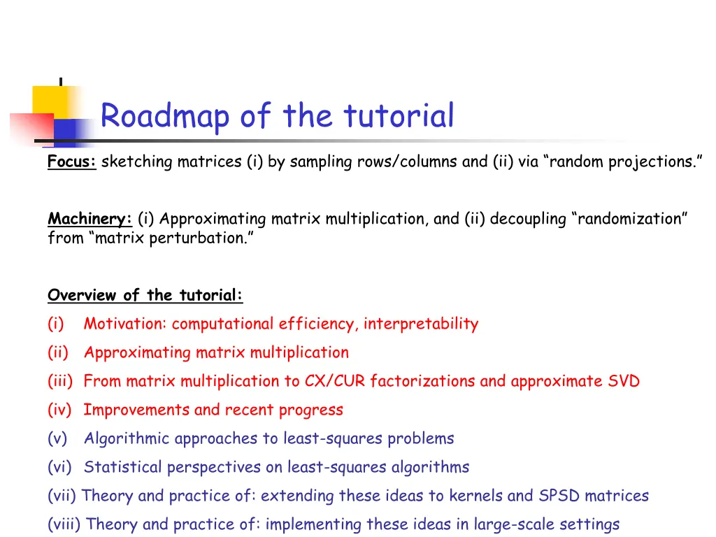 roadmap of the tutorial