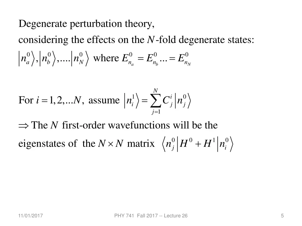 degenerate perturbation theory considering