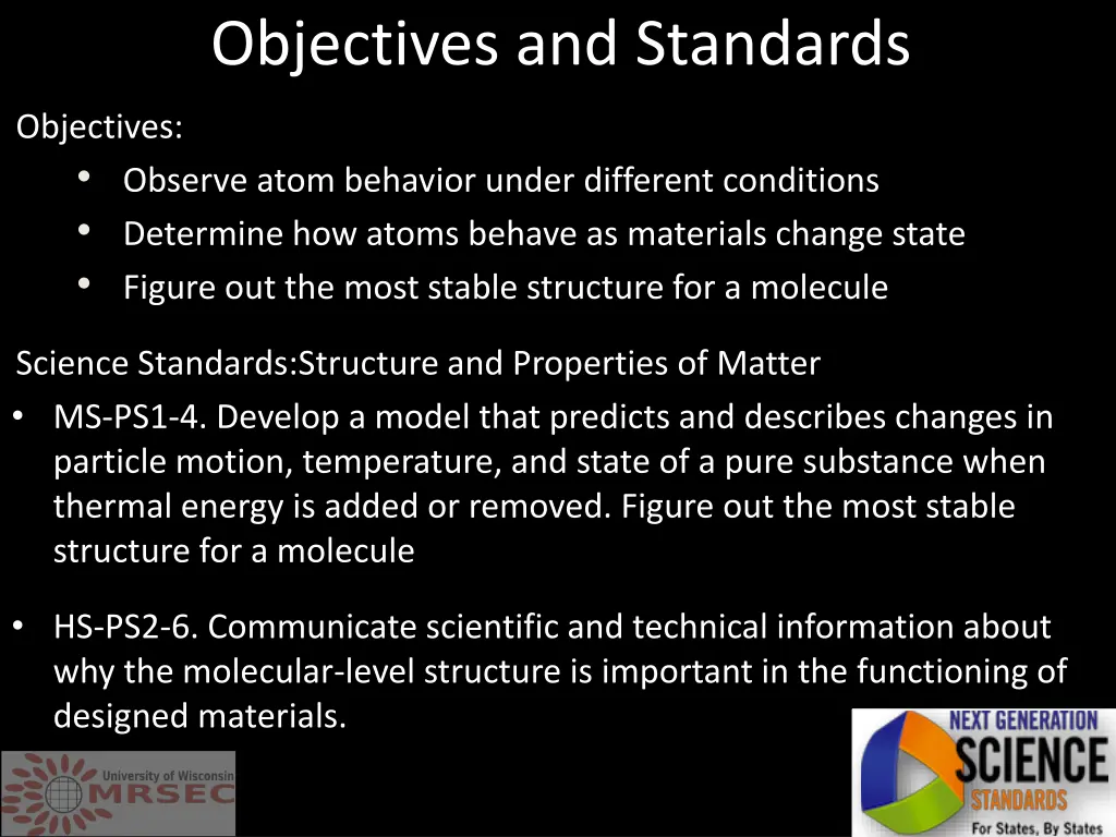 objectives and standards