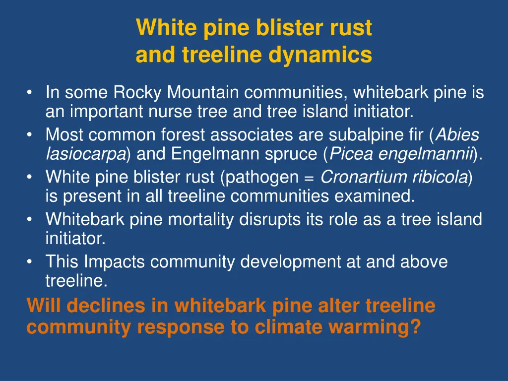 white pine blister rust and treeline dynamics