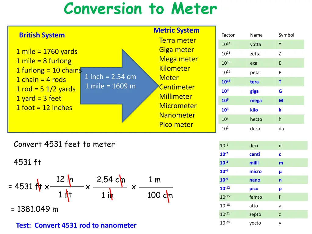 conversion to meter