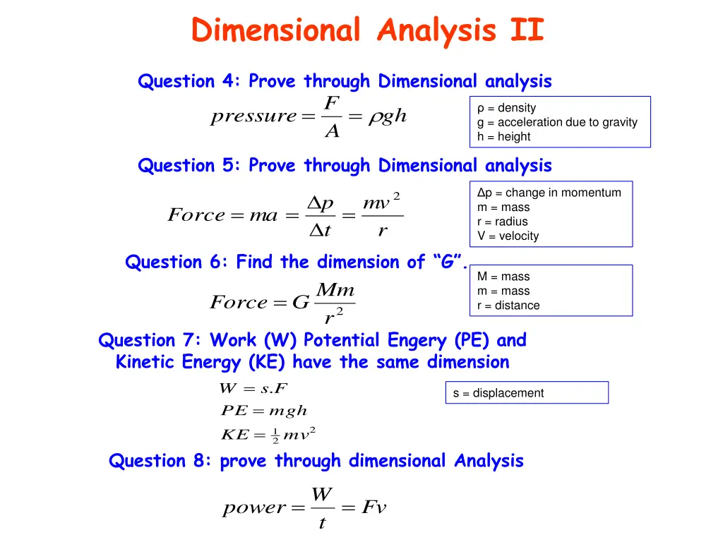 dimensional analysis ii