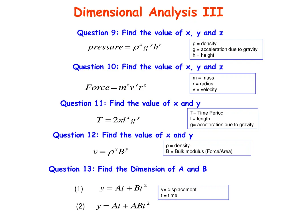 dimensional analysis iii