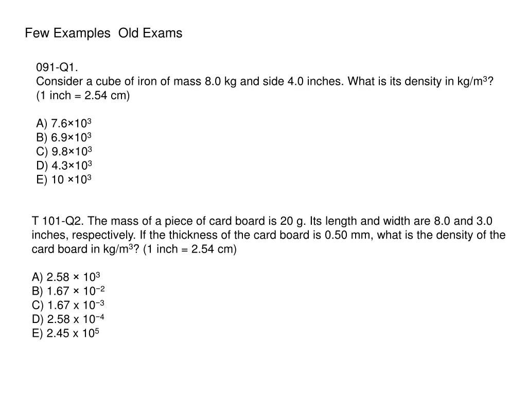 few examples old exams