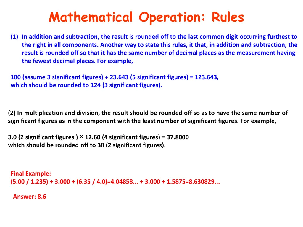 mathematical operation rules