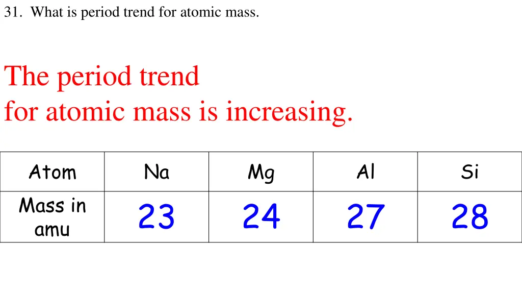 31 what is period trend for atomic mass 1