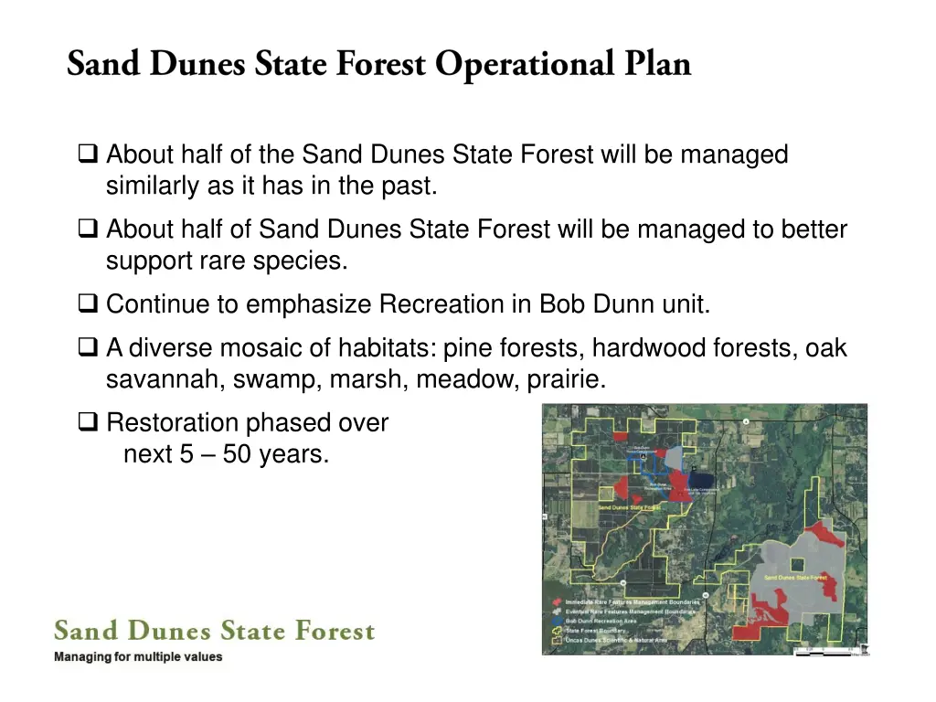 about half of the sand dunes state forest will