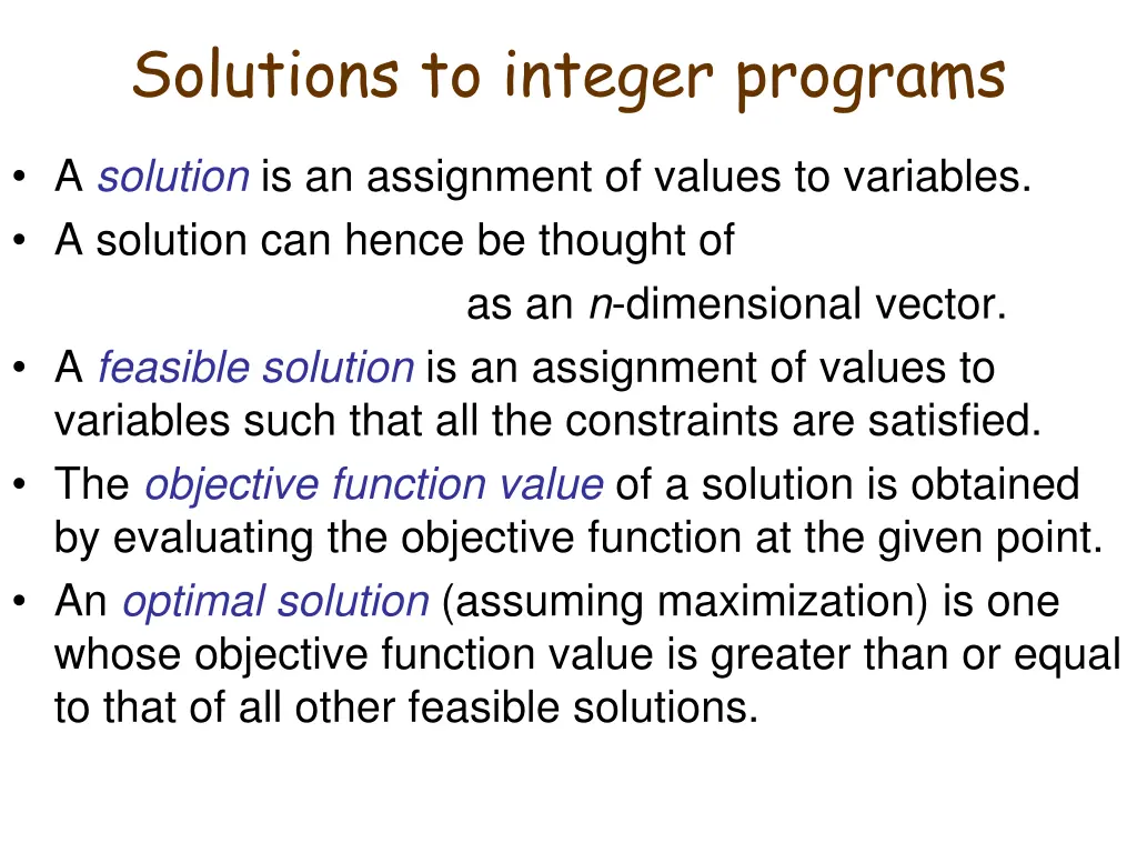 solutions to integer programs