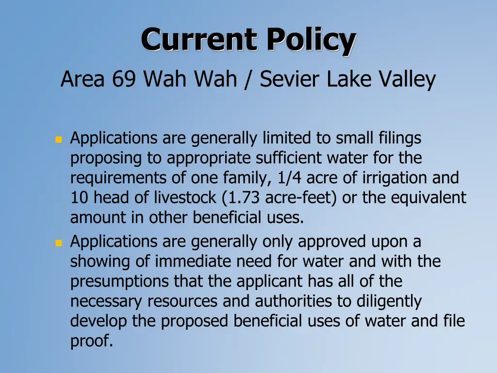 current policy area 69 wah wah sevier lake valley