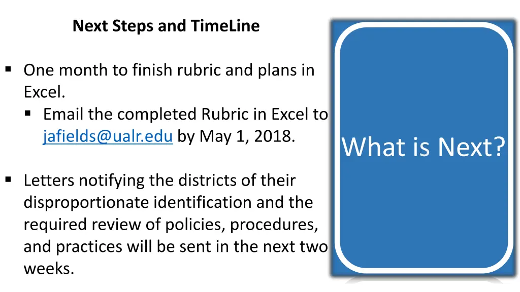 next steps and timeline