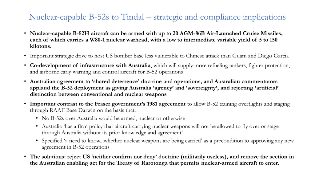 nuclear capable b 52s to tindal strategic