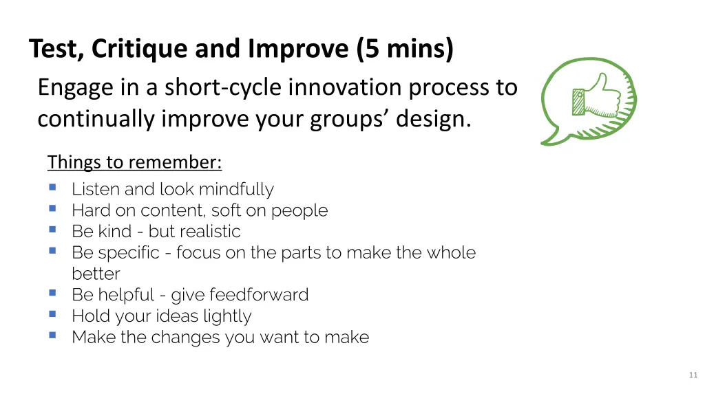 test critique and improve 5 mins engage