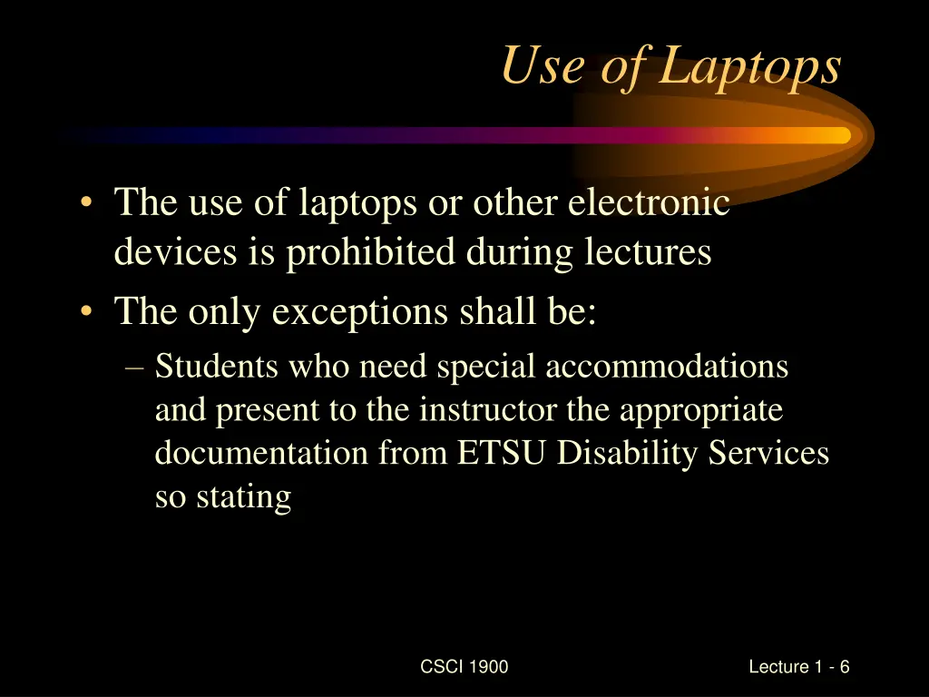 use of laptops