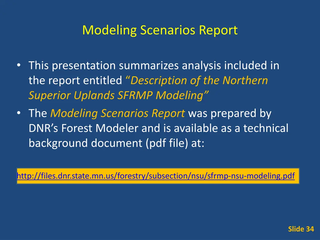 modeling scenarios report