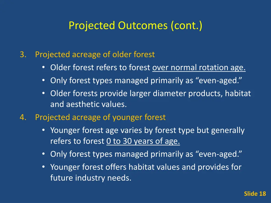 projected outcomes cont