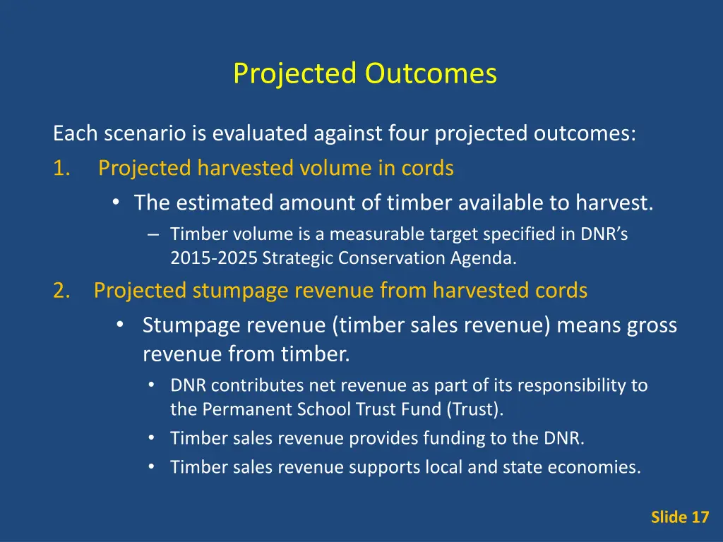 projected outcomes