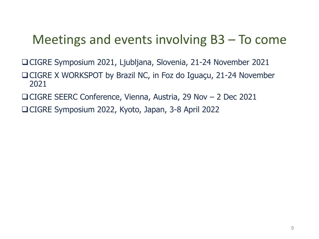 meetings and events involving b3 to come