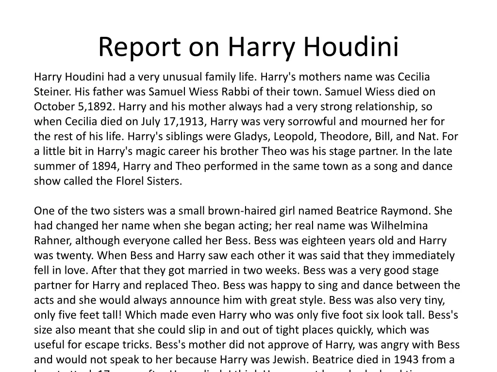 report on harry houdini