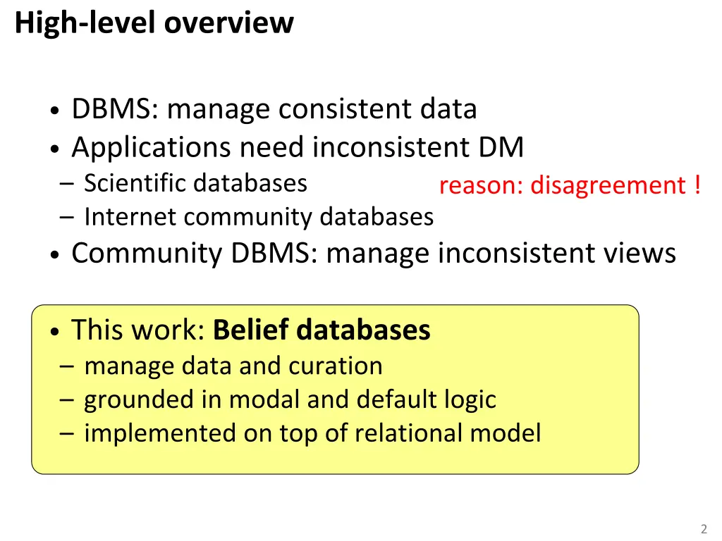 high level overview