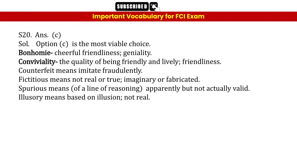 important vocabulary for fci exam 47