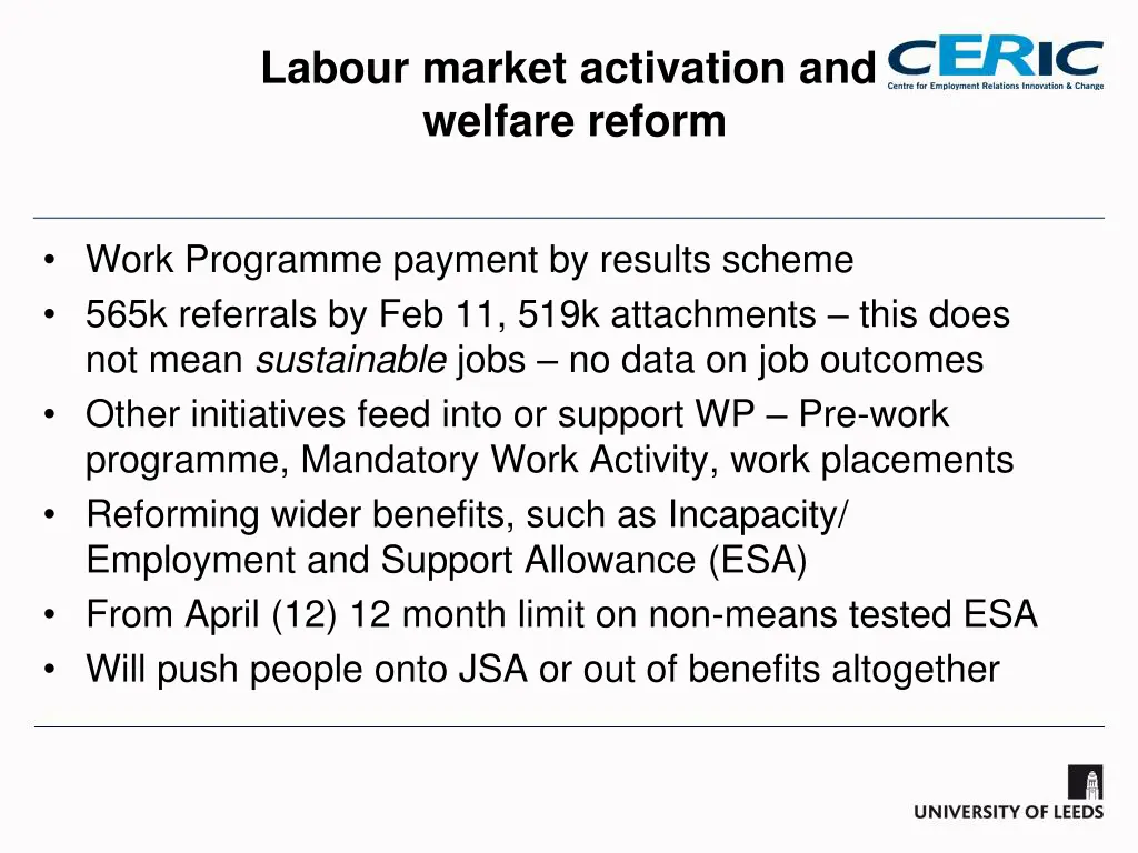 labour market activation and welfare reform 1