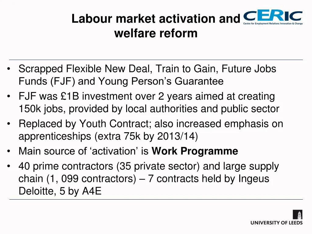 labour market activation and welfare reform