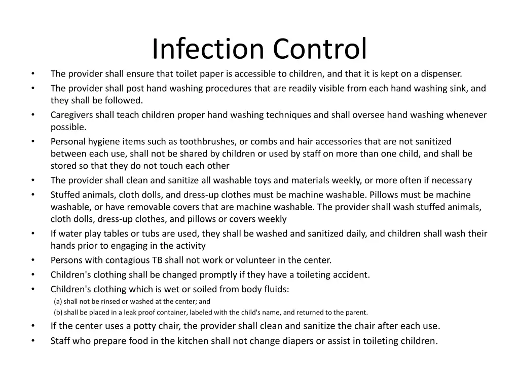 infection control the provider shall ensure that