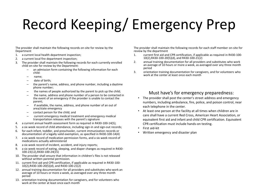 record keeping emergency prep