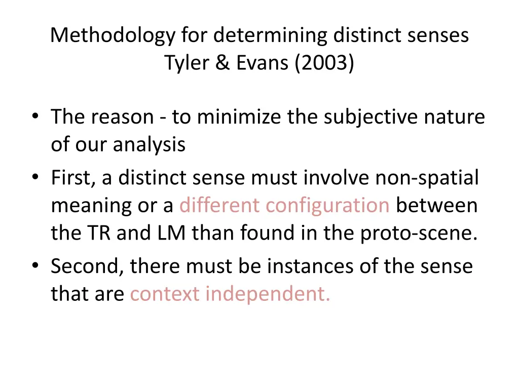 methodology for determining distinct senses tyler