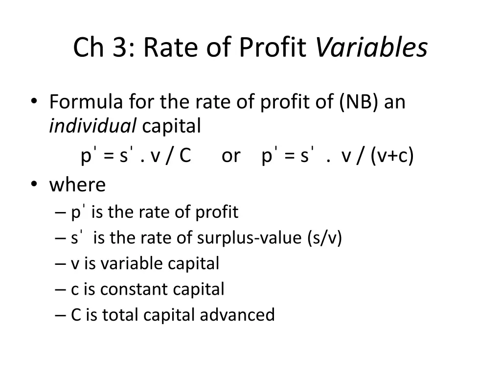 ch 3 rate of profit variables