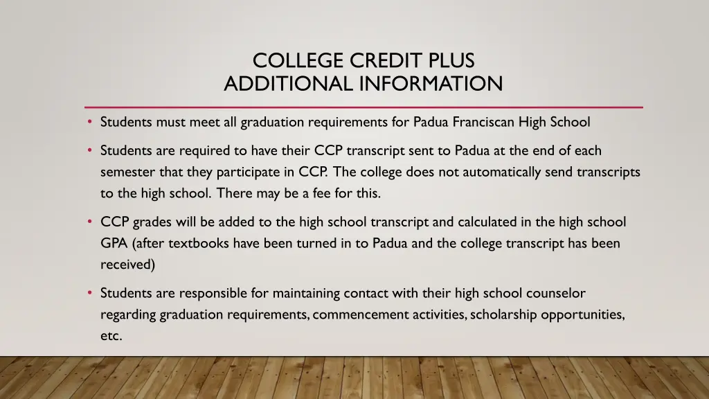 college credit plus additional information