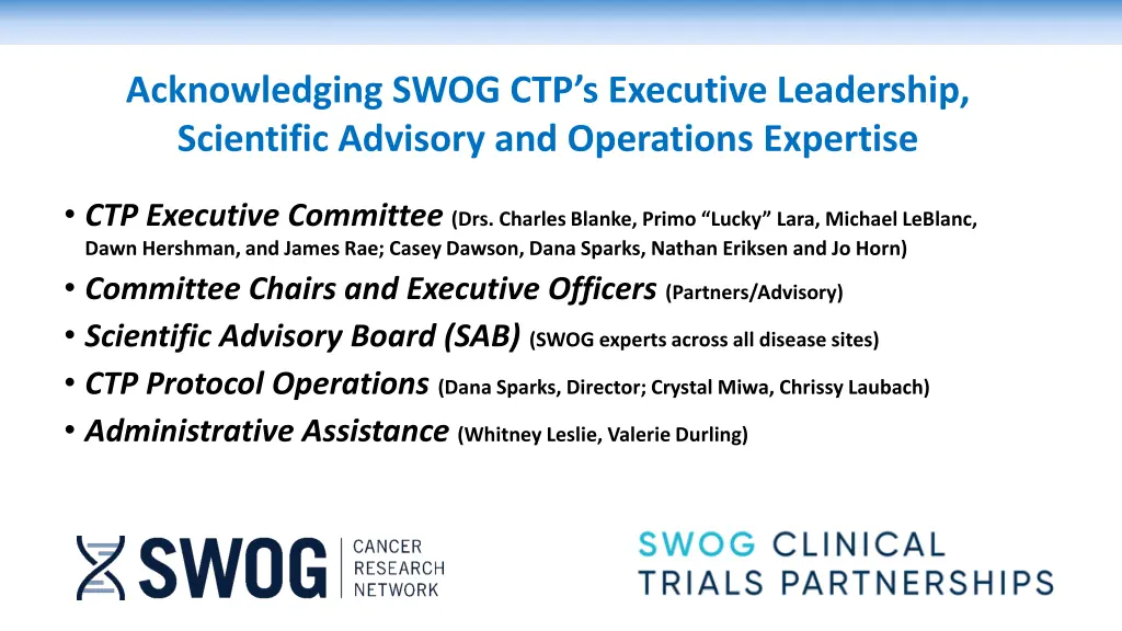 acknowledging swog ctp s executive leadership