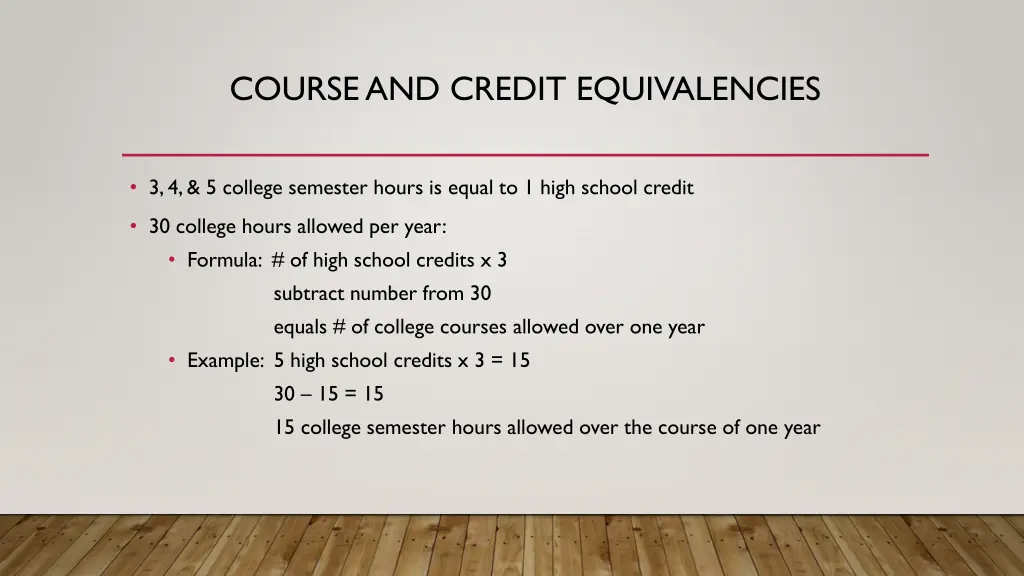 course and credit equivalencies