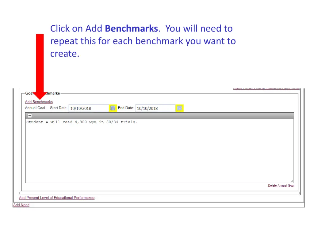 click on add benchmarks you will need to repeat