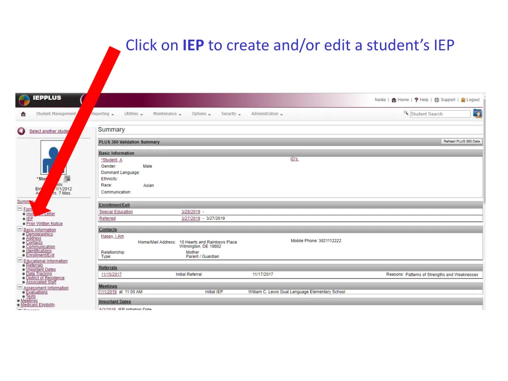 click on iep to create and or edit a student s iep