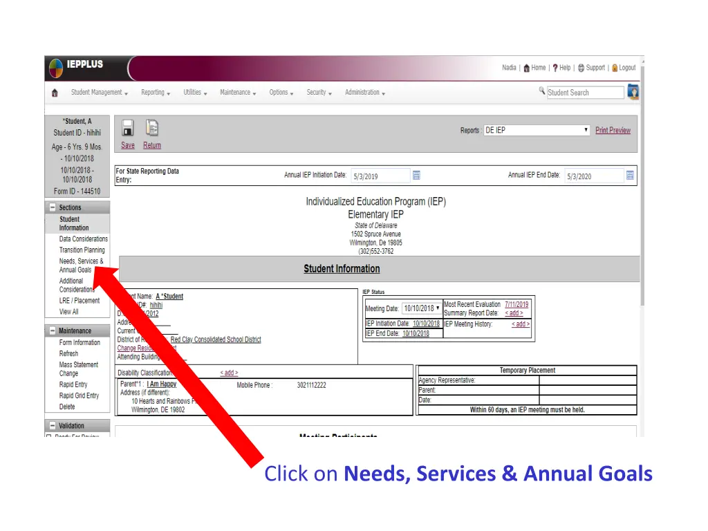 click on needs services annual goals