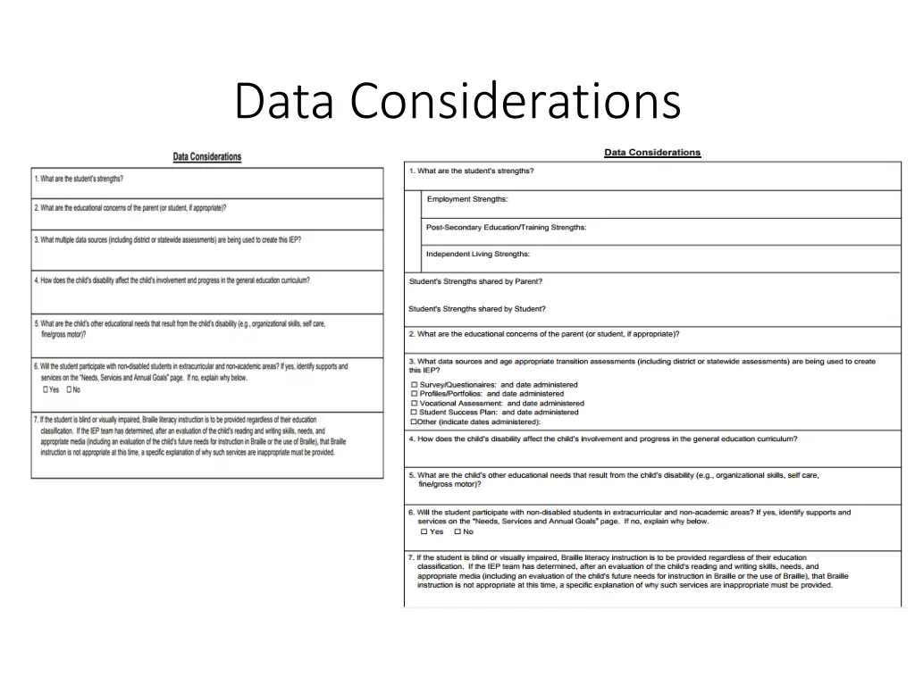 data considerations