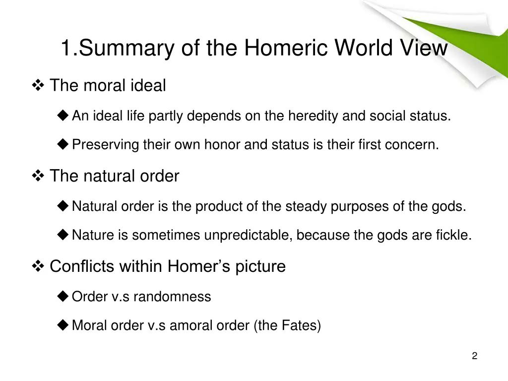 1 summary of the homeric world view