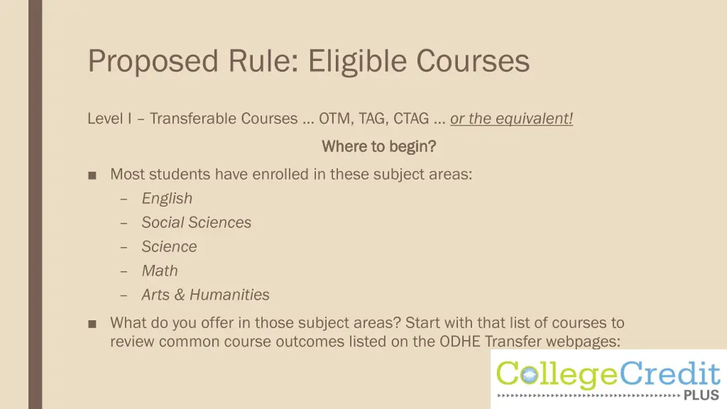 proposed rule eligible courses 2