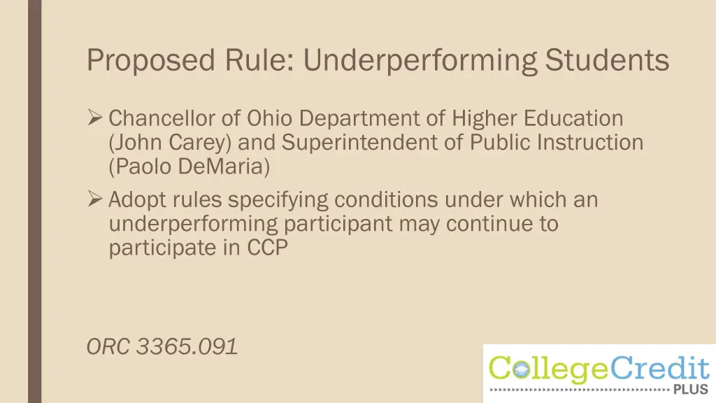 proposed rule underperforming students