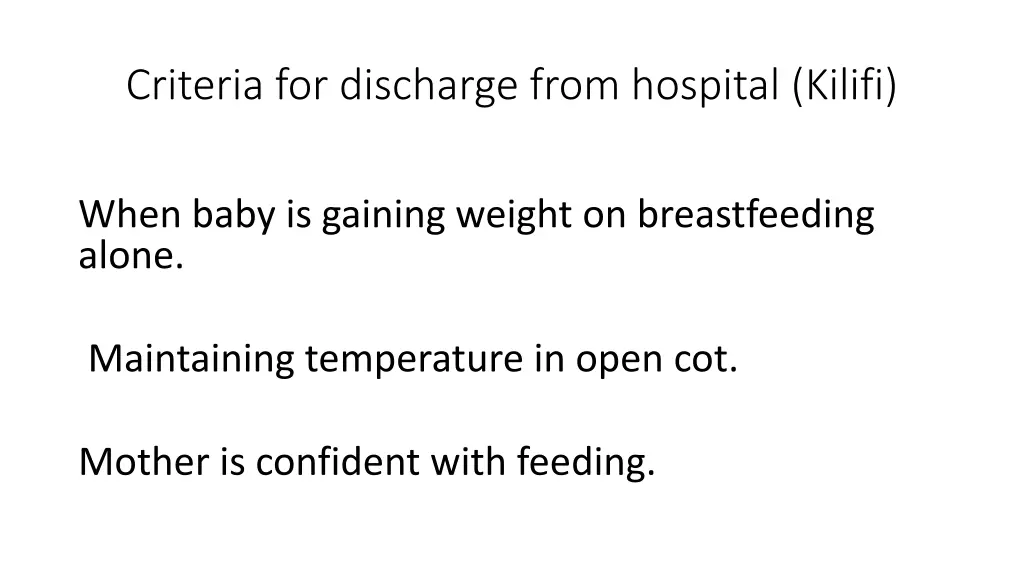 criteria for discharge from hospital kilifi