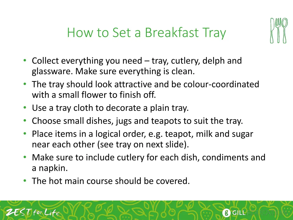 how to set a breakfast tray