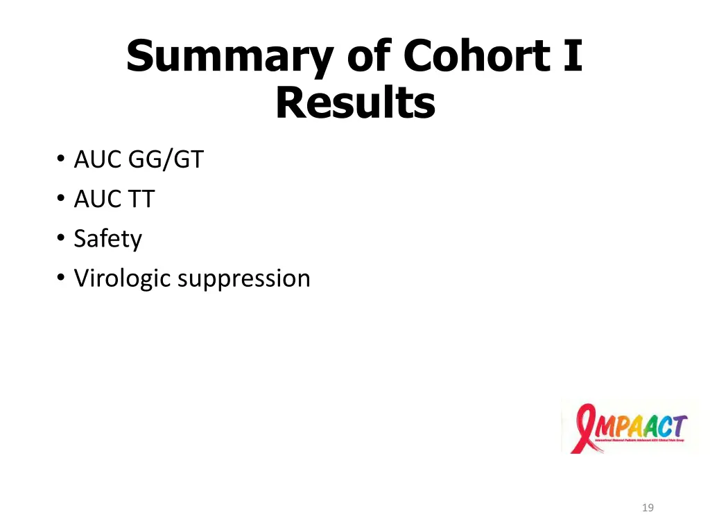 summary of cohort i results