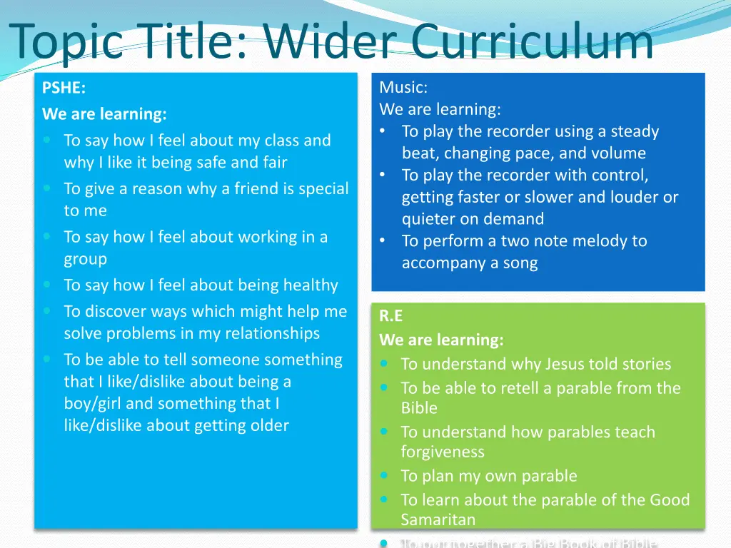 topic title wider curriculum pshe we are learning