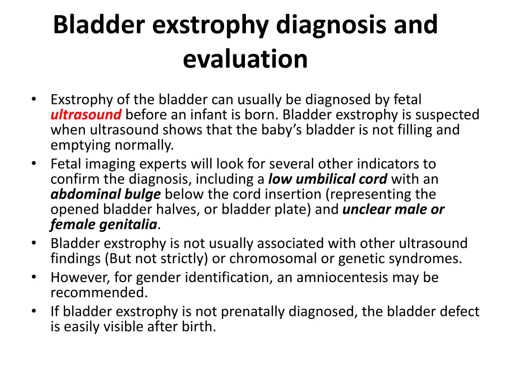 bladder exstrophy diagnosis and evaluation