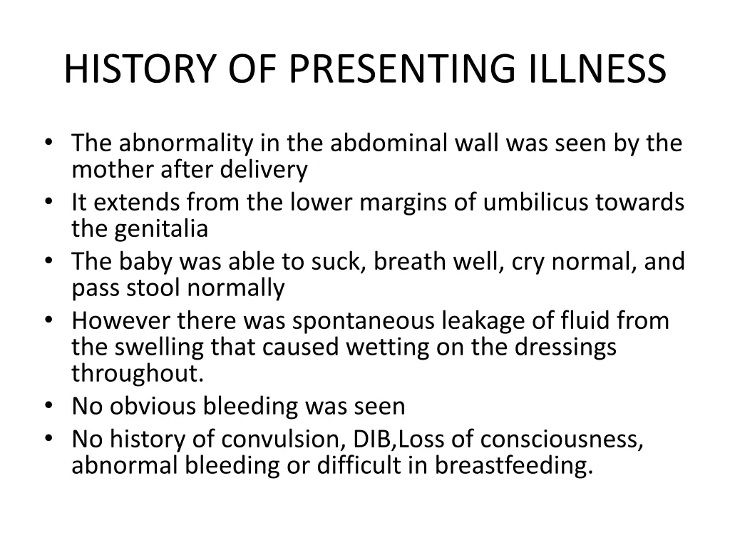 history of presenting illness