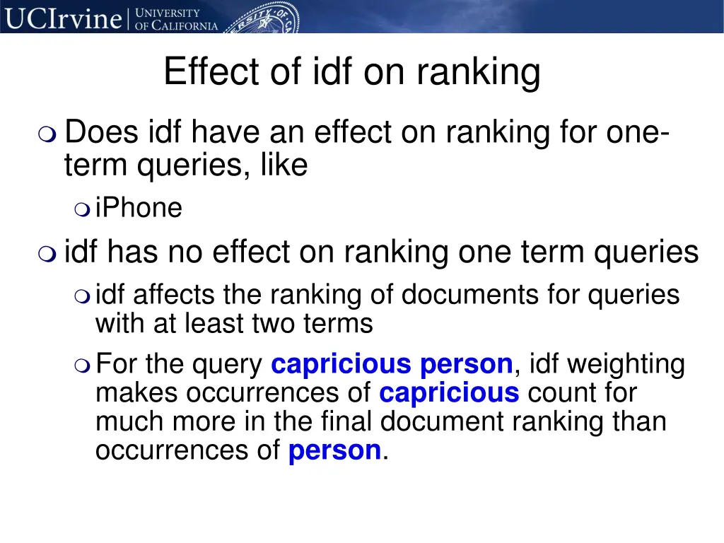 effect of idf on ranking