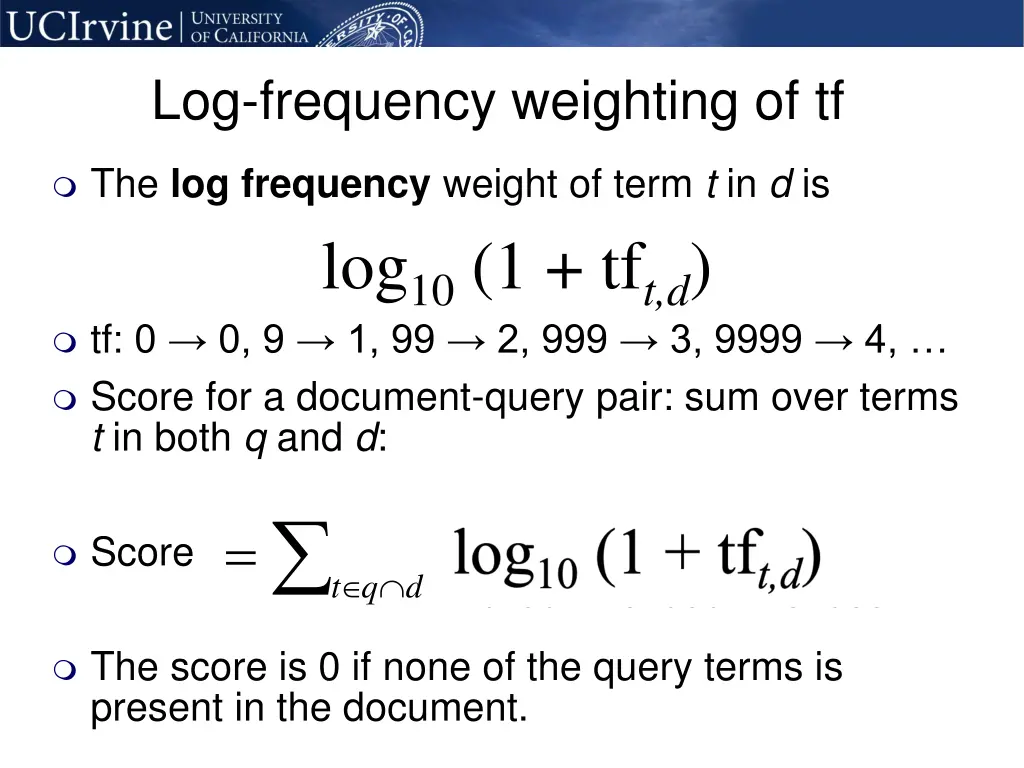 log frequency weighting of tf