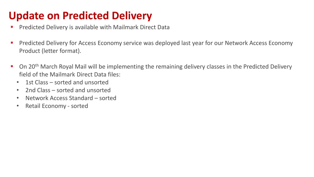 update on predicted delivery predicted delivery