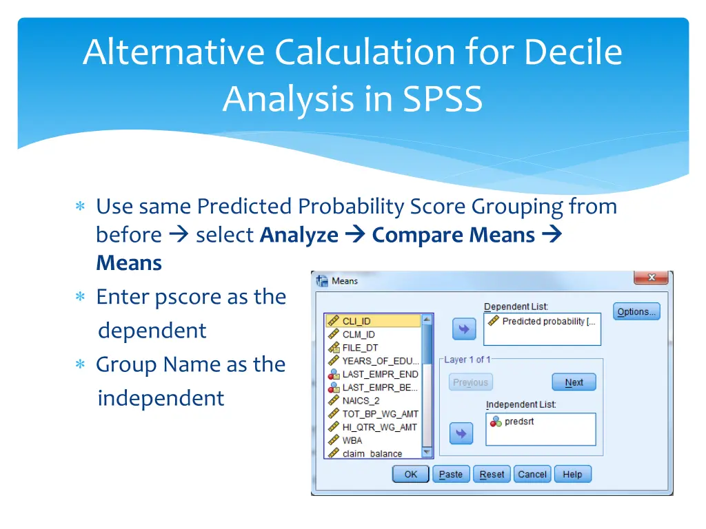 alternative calculation for decile analysis